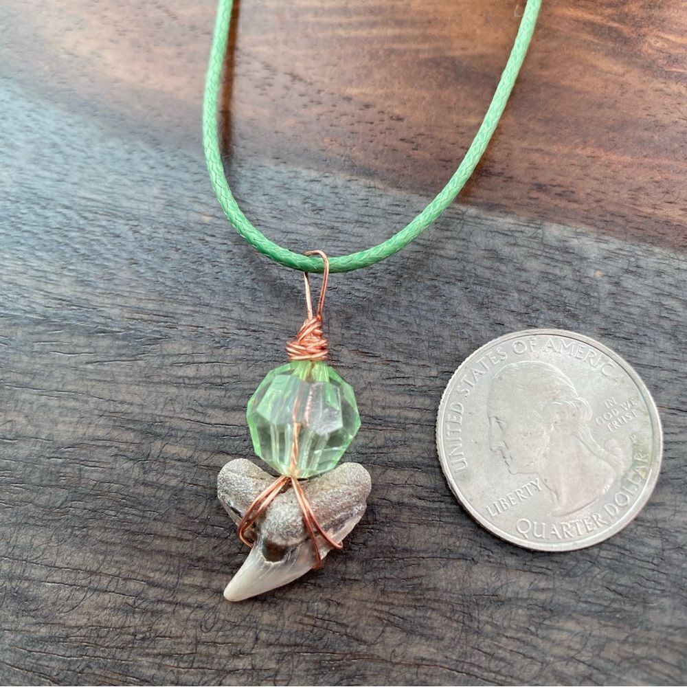 Shark Tooth Necklace Green String Bead - Picture 4 of 5